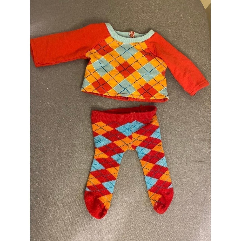American Girl Doll Bitty Baby Top Tights Red Plaid Argyle Toy s4